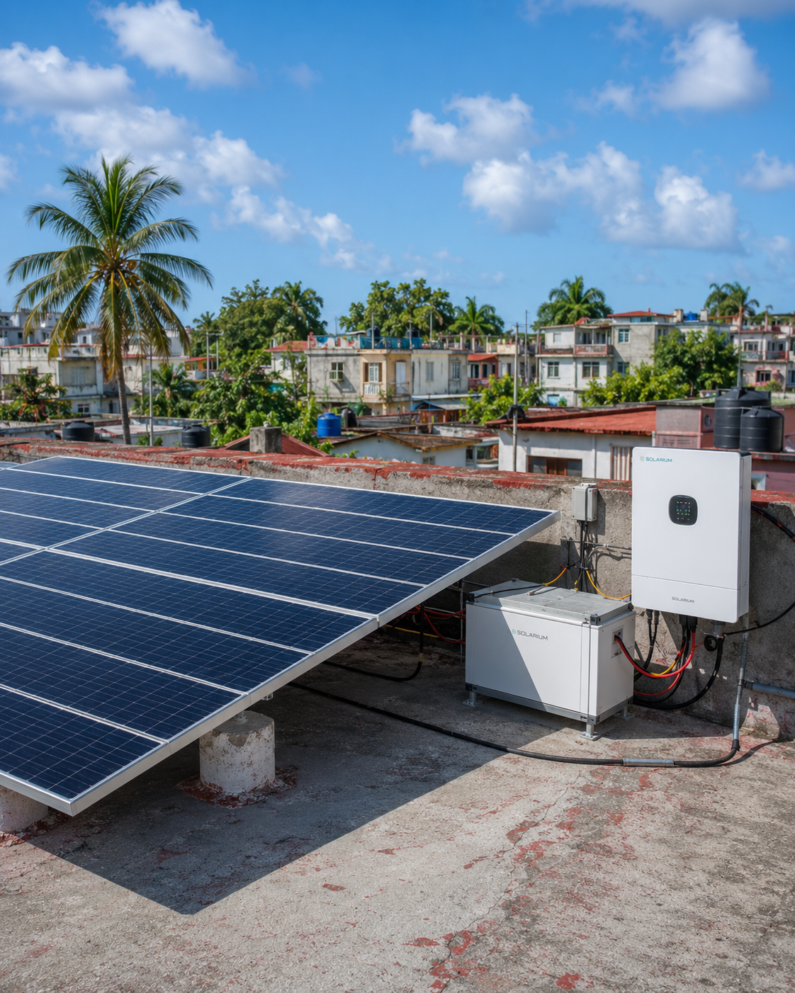 Técnico revisando sistema fotovoltaico
